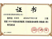 2010年度泰山杯奖（省优质AYX爱体育）